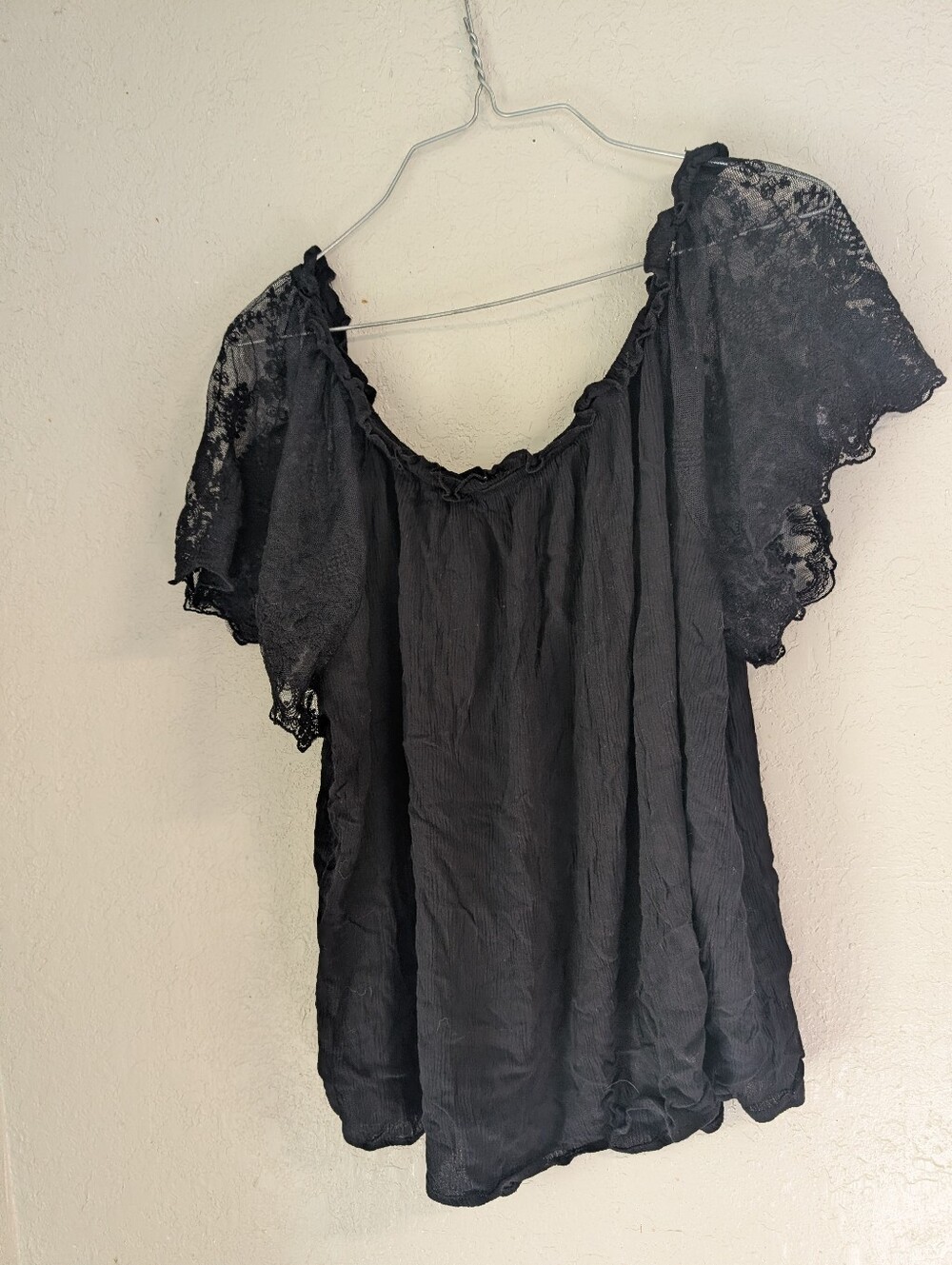 Eyeshadow Lace easant Blouse XXL Black Whimsigoth Festival Flowy Semi Sheer Boho